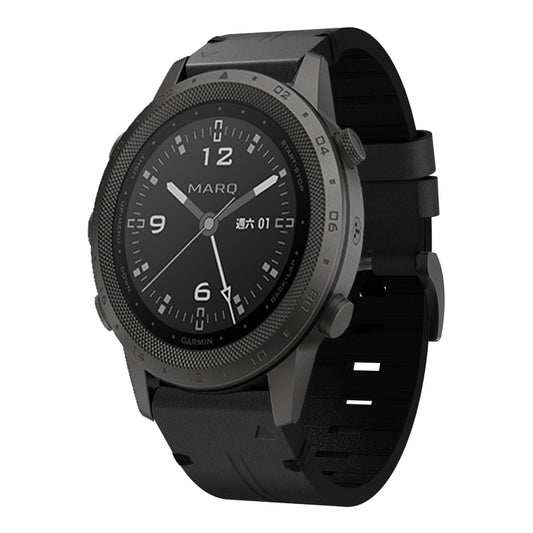 For Garmin MARQ Commander Leather Steel Buckle 22mm Watch Band(Black) by bashfashion