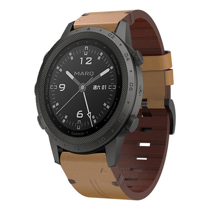 For Garmin MARQ Commander Leather Steel Buckle 22mm Watch Band(Light Brown) by bashfashion