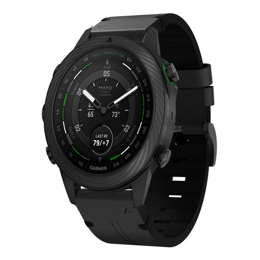 For Garmin MARQ Golfer Leather Steel Buckle 22mm Watch Band(Black) by bashfashion