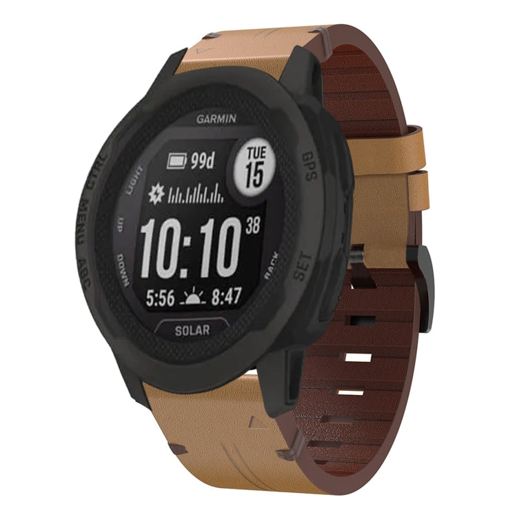 For Garmin Instinct 2 Solar Leather Steel Buckle 22mm Watch Band(Light Brown) by bashfashion