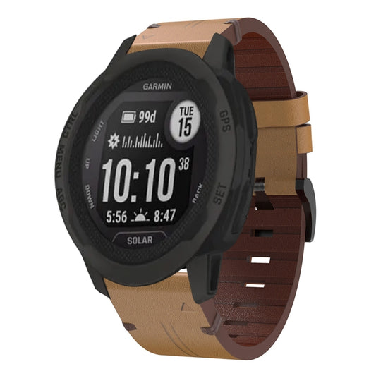 For Garmin Instinct 2 Solar Leather Steel Buckle 22mm Watch Band(Light Brown) by bashfashion