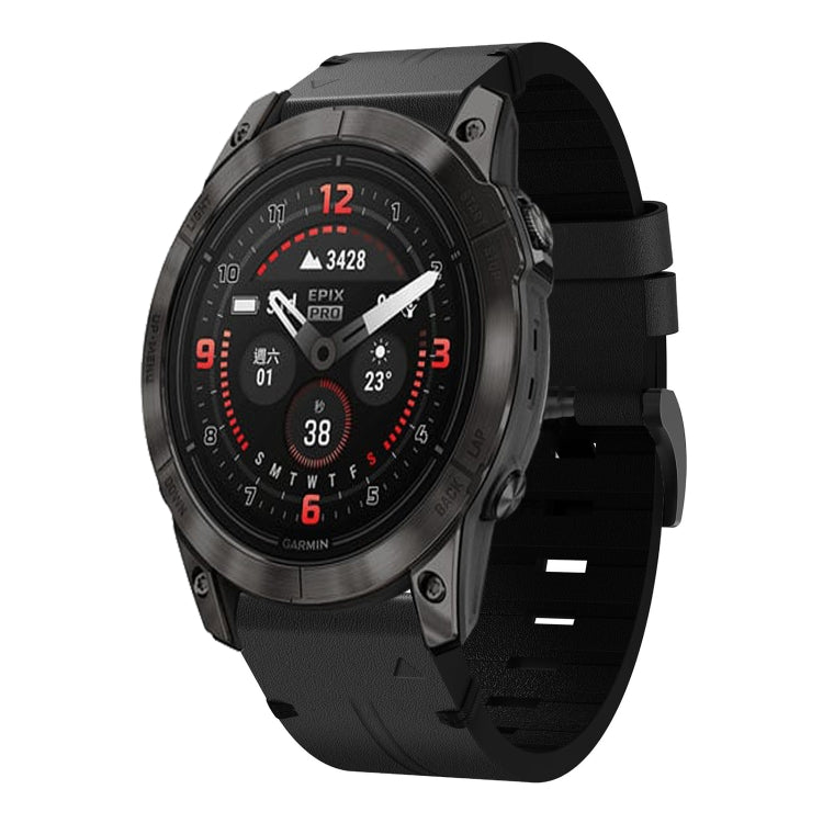 For Garmin Epix Pro 47mm Leather Steel Buckle 22mm Watch Band(Black) by bashfashion