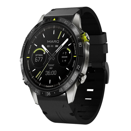 For Garmin MARQ Athlete Gen 2 Leather Steel Buckle 22mm Watch Band(Black) by bashfashion