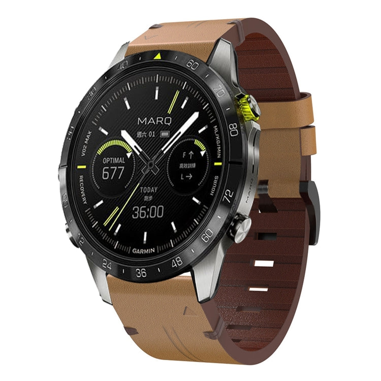 For Garmin MARQ Athlete Gen 2 Leather Steel Buckle 22mm Watch Band(Light Brown) by bashfashion