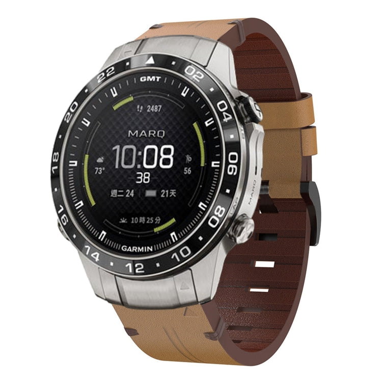 For Garmin MARQ Aviator Gen 2 Leather Steel Buckle 22mm Watch Band(Light Brown) by bashfashion