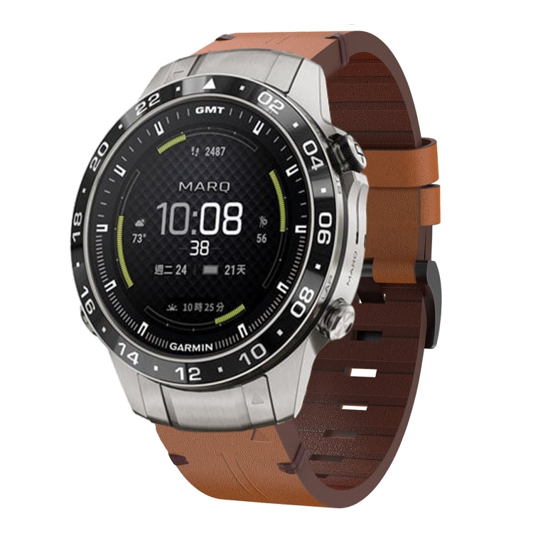 For Garmin MARQ Aviator Gen 2 Leather Steel Buckle 22mm Watch Band(Brown) by bashfashion