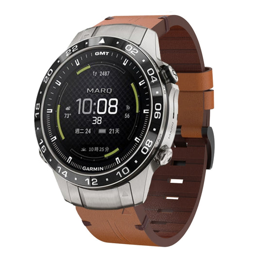 For Garmin MARQ Aviator Gen 2 Leather Steel Buckle 22mm Watch Band(Brown) by bashfashion