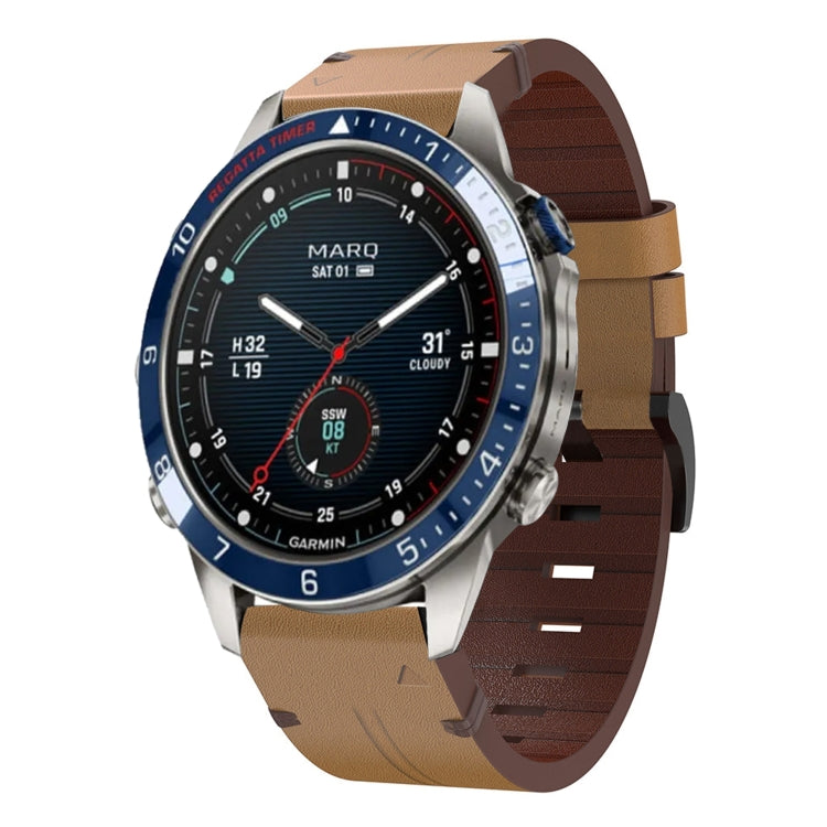 For Garmin MARQ Captain Gen 2 Leather Steel Buckle 22mm Watch Band(Light Brown) by bashfashion