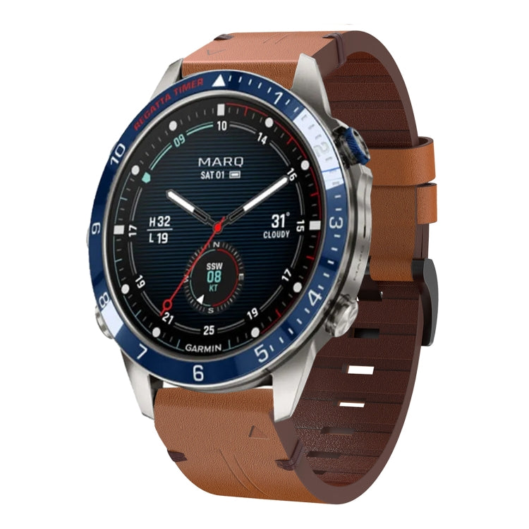 For Garmin MARQ Captain Gen 2 Leather Steel Buckle 22mm Watch Band(Brown) by bashfashion