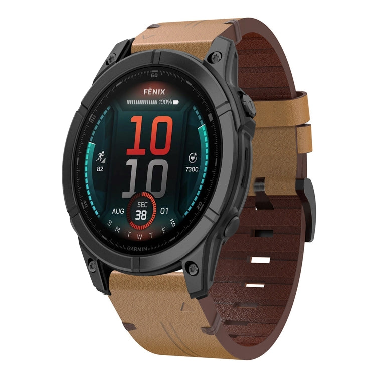 For Garmin Fenix 8 AMOLED 51mm Leather Steel Buckle 26mm Watch Band(Light Brown) by bashfashion