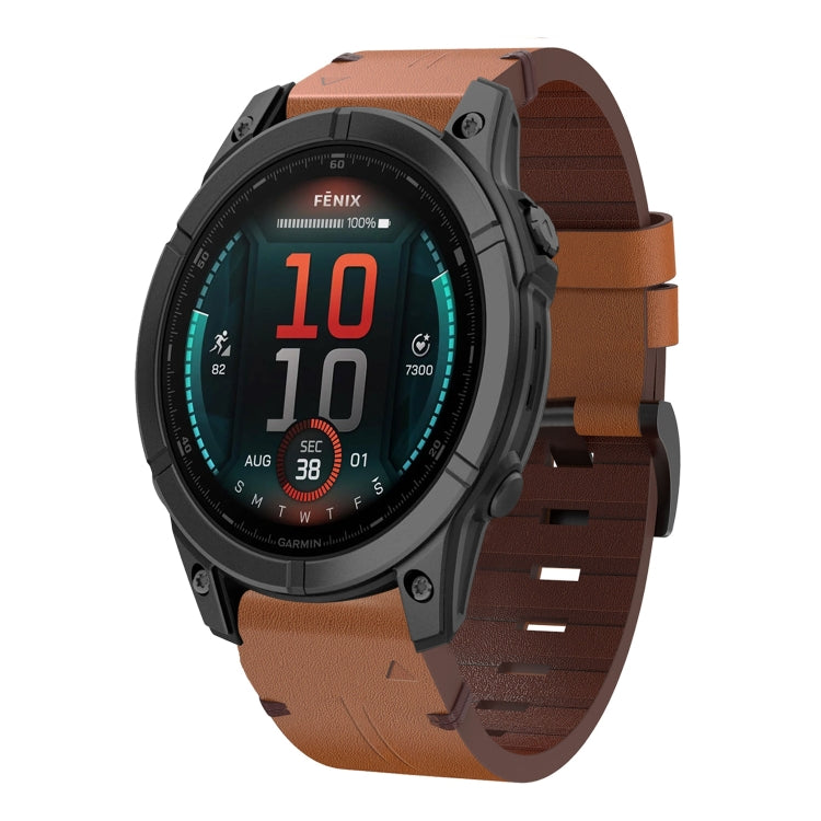 For Garmin Fenix 8 AMOLED 51mm Leather Steel Buckle 26mm Watch Band(Brown) by bashfashion