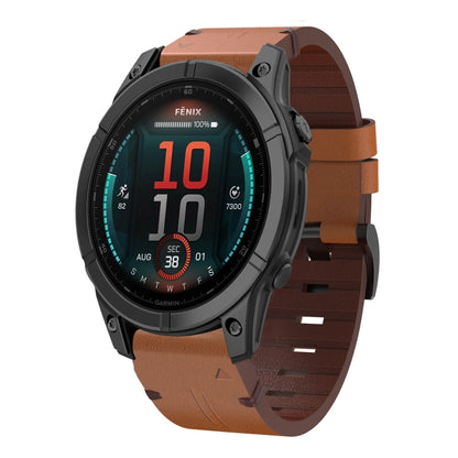 For Garmin Fenix 8 AMOLED 51mm Leather Steel Buckle 26mm Watch Band(Brown) by bashfashion