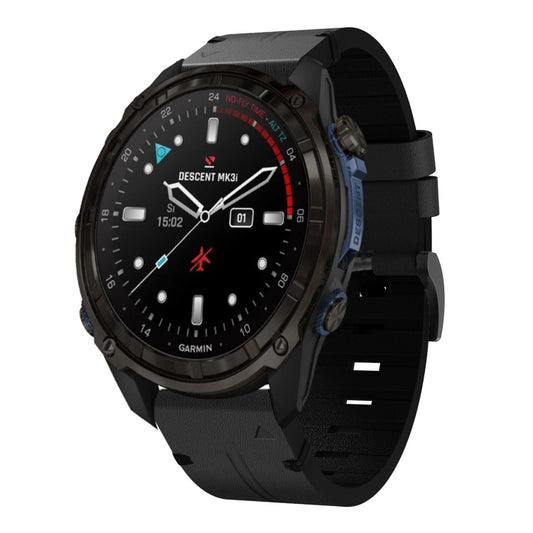 For Garmin Descent Mk3i 51mm Leather Steel Buckle 26mm Watch Band(Black) by bashfashion