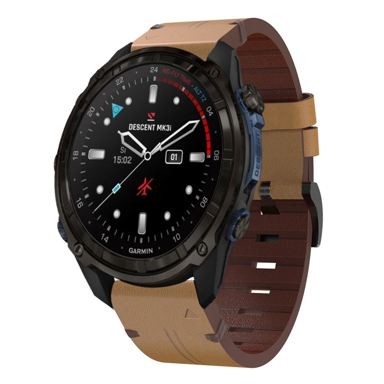 For Garmin Descent Mk3i 51mm Leather Steel Buckle 26mm Watch Band(Light Brown) by bashfashion