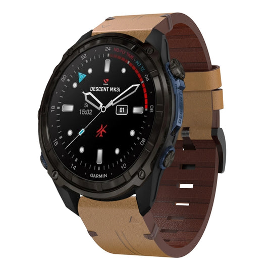 For Garmin Descent Mk3i 51mm Leather Steel Buckle 26mm Watch Band(Light Brown) by bashfashion