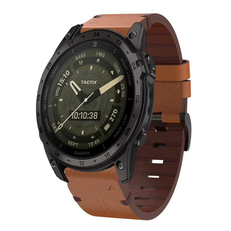 For Garmin Tactix 7 AMOLED Leather Steel Buckle 26mm Watch Band(Brown) by bashfashion