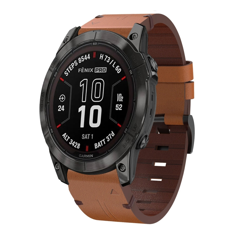 For Garmin Fenix 7X Pro 51mm Leather Steel Buckle 26mm Watch Band(Brown) by bashfashion