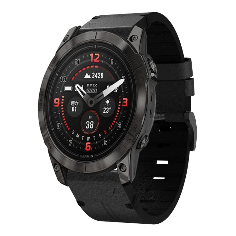 For Garmin Epix Pro 51mm Leather Steel Buckle 26mm Watch Band(Black) by bashfashion