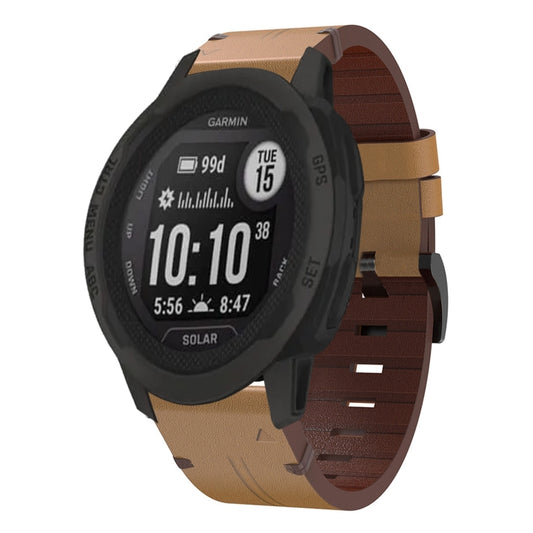 For Garmin Instinct 2X Solar Leather Steel Buckle 26mm Watch Band(Light Brown) by bashfashion