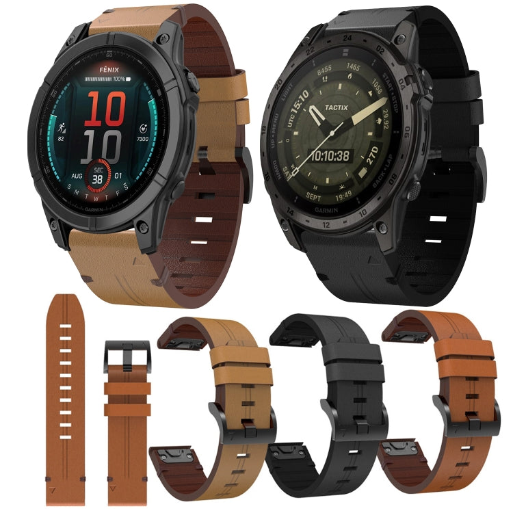 For Garmin Descent Mk3i 51mm Leather Steel Buckle 26mm Watch Band(Black) by bashfashion