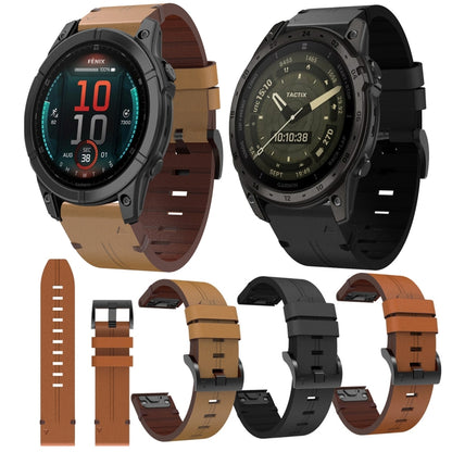 For Garmin Fenix 8 MIP 51mm Leather Steel Buckle 26mm Watch Band(Light Brown) by bashfashion