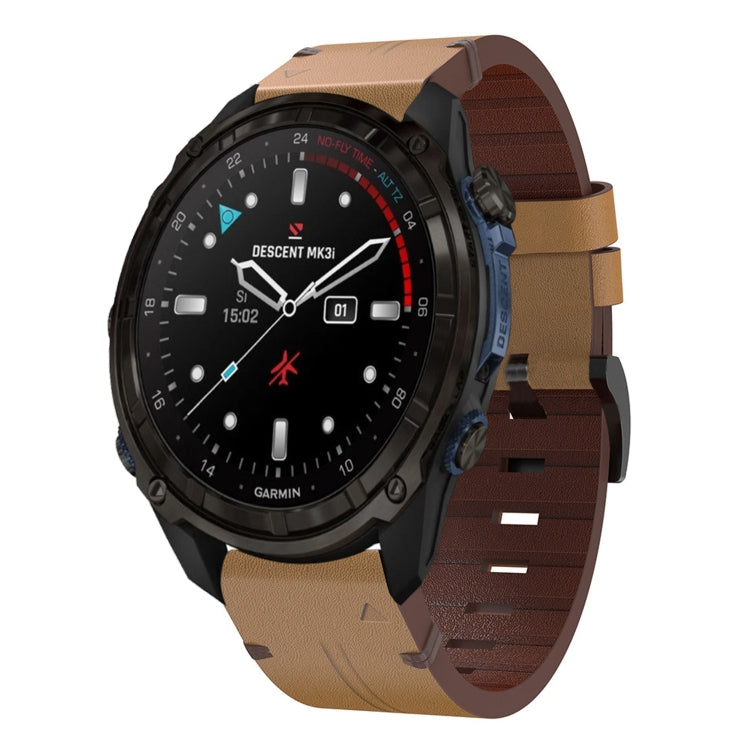 For Garmin Descent Mk3 43mm Leather Steel Buckle 20mm Watch Band(Light Brown) by bashfashion