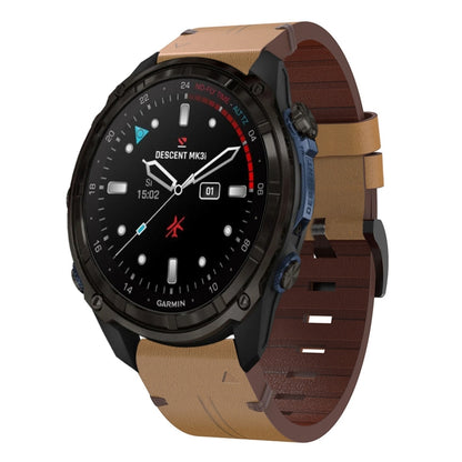 For Garmin Descent Mk3 43mm Leather Steel Buckle 20mm Watch Band(Light Brown) by bashfashion