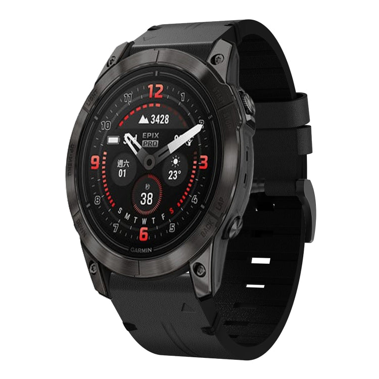 For Garmin Epix Pro 42mm Leather Steel Buckle 20mm Watch Band(Black) by bashfashion