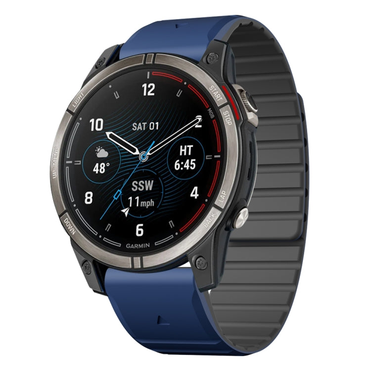 For Garmin Quatix 7 Pro Dual Color Magnetic Quick Release 22mm Silicone Watch Band(Dark Blue+Black) by bashfashion