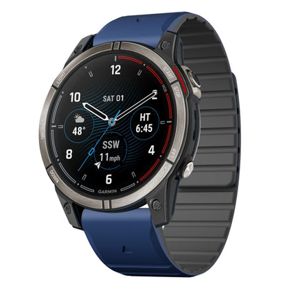 For Garmin Quatix 7 Pro Dual Color Magnetic Quick Release 22mm Silicone Watch Band(Dark Blue+Black) by bashfashion
