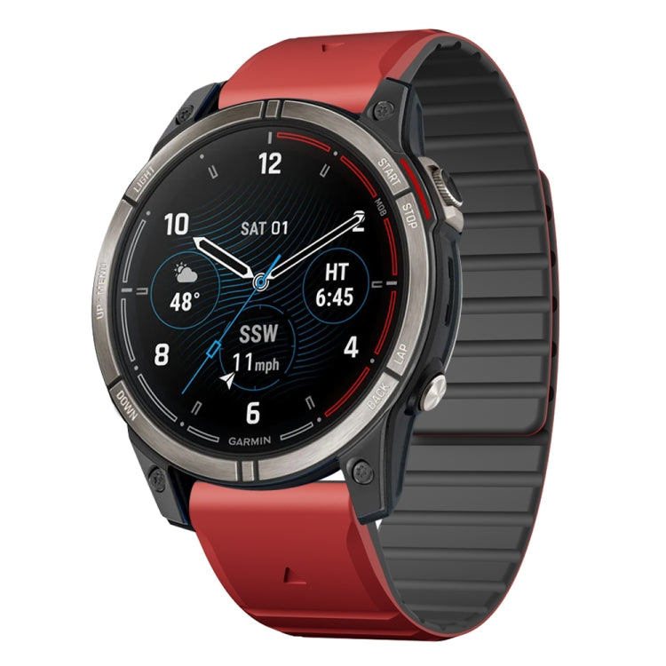 For Garmin Quatix 7 Pro Dual Color Magnetic Quick Release 22mm Silicone Watch Band(Red+Black) by bashfashion