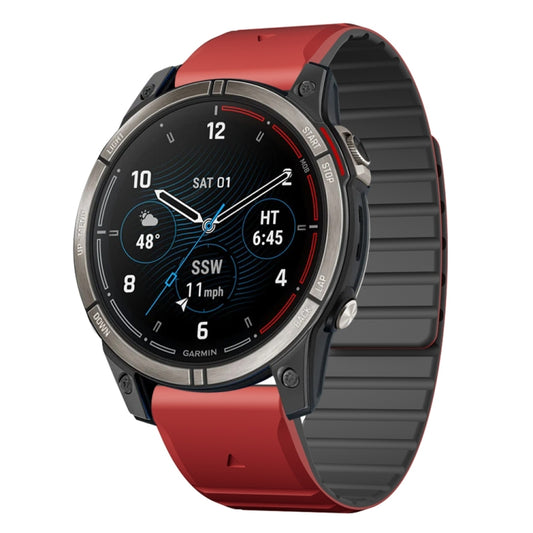 For Garmin Quatix 7 Pro Dual Color Magnetic Quick Release 22mm Silicone Watch Band(Red+Black) by bashfashion