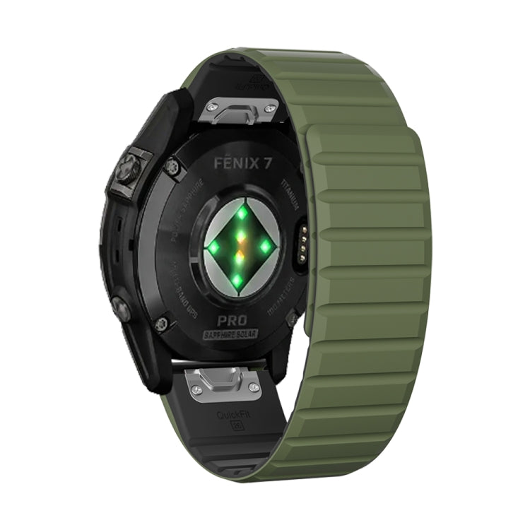 For Garmin Quatix 7 Pro Dual Color Magnetic Quick Release 22mm Silicone Watch Band(Green+Black) by bashfashion