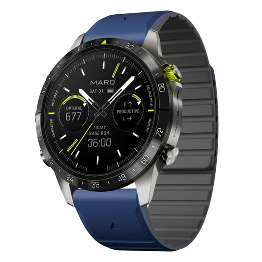 For Garmin MARQ Gen 2 Dual Color Magnetic Quick Release 22mm Silicone Watch Band(Dark Blue+Black) by bashfashion