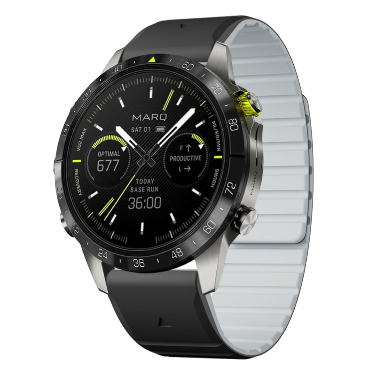For Garmin MARQ Gen 2 Dual Color Magnetic Quick Release 22mm Silicone Watch Band(Black+Gray) by bashfashion