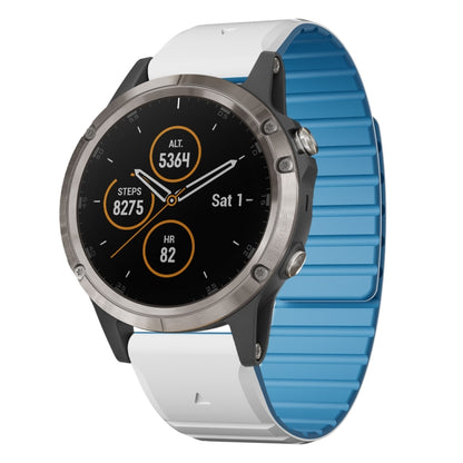 For Garmin Fenix 5 / Fenix 5 Plus Dual Color Magnetic Quick Release 22mm Silicone Watch Band(White+Sky Blue) by bashfashion