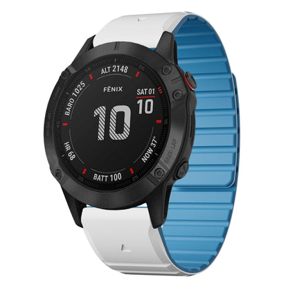 For Garmin Fenix 6 / Fenix 6 Pro Dual Color Magnetic Quick Release 22mm Silicone Watch Band(White+Sky Blue) by bashfashion
