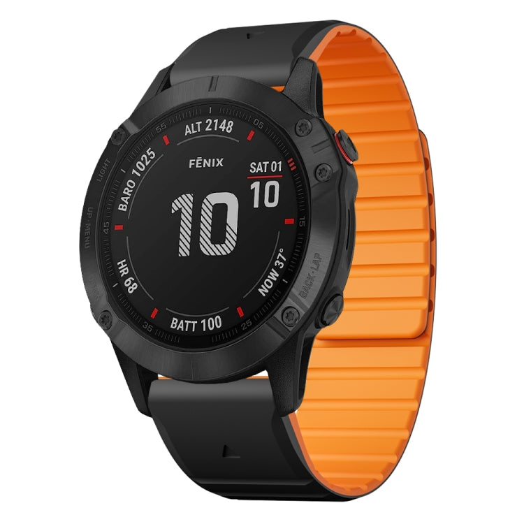 For Garmin Fenix 6 / Fenix 6 Pro Dual Color Magnetic Quick Release 22mm Silicone Watch Band(Black+Orange) by bashfashion