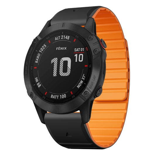 For Garmin Fenix 6 / Fenix 6 Pro Dual Color Magnetic Quick Release 22mm Silicone Watch Band(Black+Orange) by bashfashion