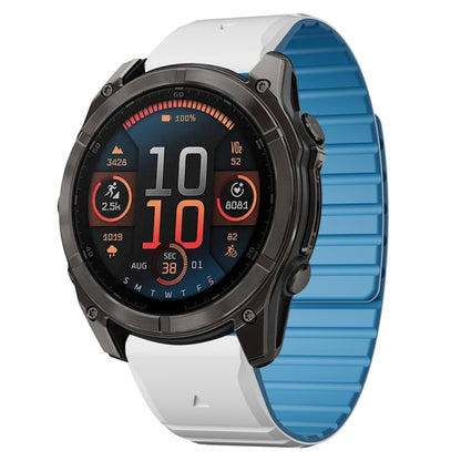 For Garmin Fenix 8 AMOLED 51mm Dual Color Magnetic Quick Release 26mm Silicone Watch Band(White+Sky Blue) by bashfashion