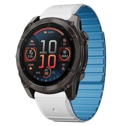For Garmin Fenix 8 AMOLED 51mm Dual Color Magnetic Quick Release 26mm Silicone Watch Band(White+Sky Blue) by bashfashion