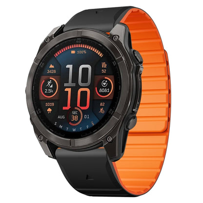 For Garmin Fenix 8 AMOLED 51mm Dual Color Magnetic Quick Release 26mm Silicone Watch Band(Black+Orange) by bashfashion