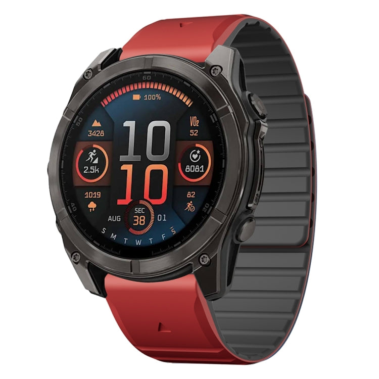 For Garmin Fenix 8 AMOLED 51mm Dual Color Magnetic Quick Release 26mm Silicone Watch Band(Red+Black) by bashfashion