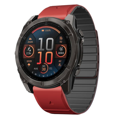 For Garmin Fenix 8 AMOLED 51mm Dual Color Magnetic Quick Release 26mm Silicone Watch Band(Red+Black) by bashfashion