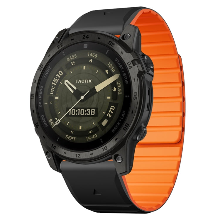 For Garmin Tactix 7 / Tactix DELTA Dual Color Magnetic Quick Release 26mm Silicone Watch Band(Black+Orange) by bashfashion