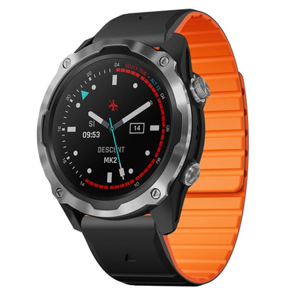 For Garmin Descent MK1 / MK2 / MK2i Dual Color Magnetic Quick Release 26mm Silicone Watch Band(Black+Orange) by bashfashion