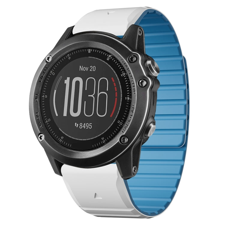 For Garmin Fenix 3 / Fenix 3 HR Dual Color Magnetic Quick Release 26mm Silicone Watch Band(White+Sky Blue) by bashfashion