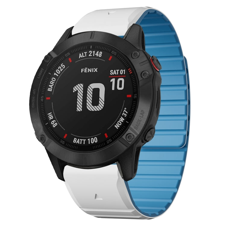 For Garmin Fenix 6X / 6X Pro Dual Color Magnetic Quick Release 26mm Silicone Watch Band(White+Sky Blue) by bashfashion