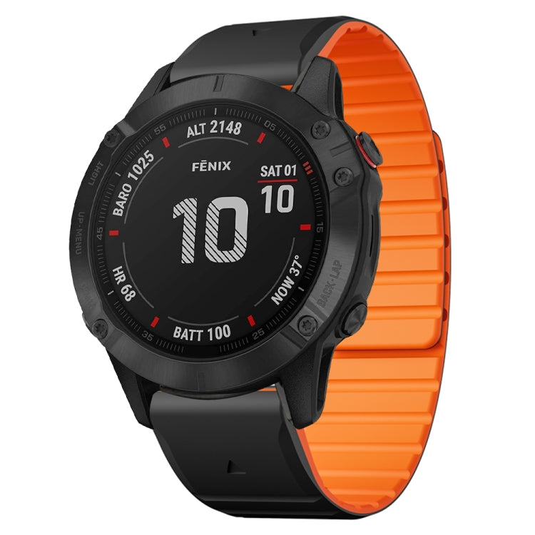 For Garmin Fenix 6X / 6X Pro Dual Color Magnetic Quick Release 26mm Silicone Watch Band(Black+Orange) by bashfashion