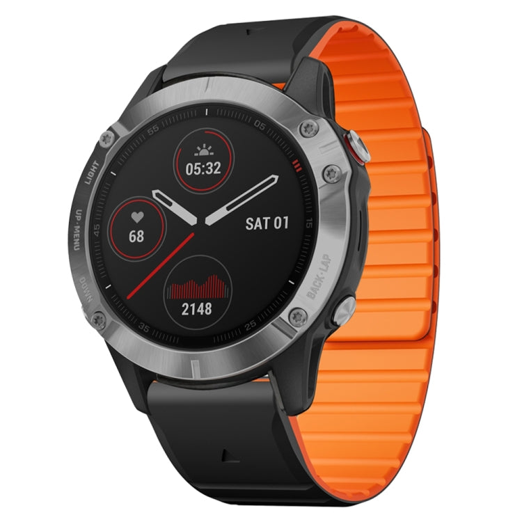 For Garmin Fenix 5X / Fenix 5X Plus Dual Color Magnetic Quick Release 26mm Silicone Watch Band(Black+Orange) by bashfashion